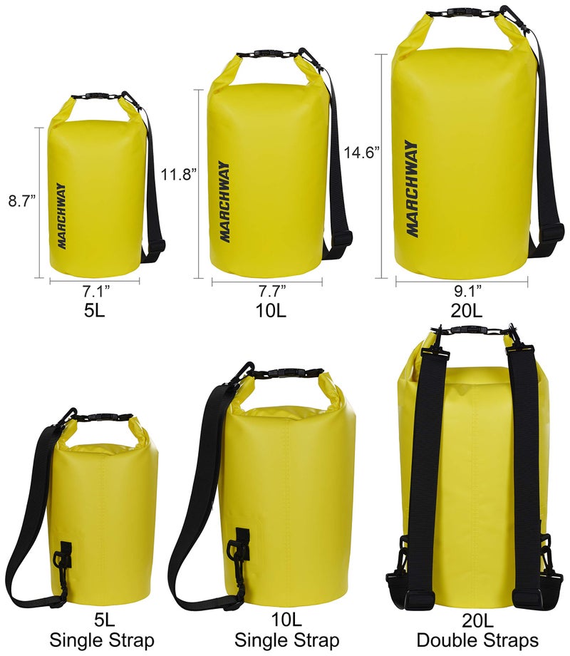 MARCHWAY Floating Waterproof Dry Bag Backpack 5L/10L/20L/30L/40L, Roll Top Sack Keeps Gear Dry for Kayaking, Rafting, Boating, Swimming, Camping, Hiking, Beach, Fishing (Lemon Yellow, 5L) - Image 2